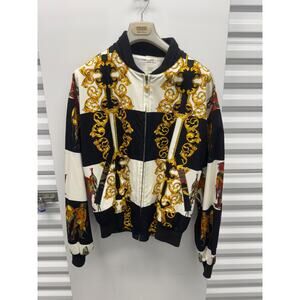 Vintage Versus Gianni Versace Jacket 90s Native Print Black Gold Baroque Size 52